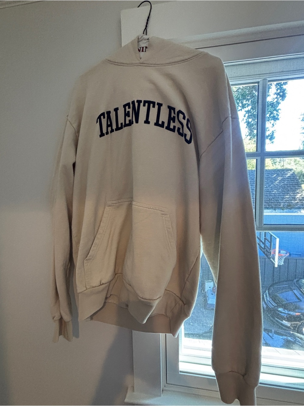 TALENTLESS Cream Hoodie with Black Logo